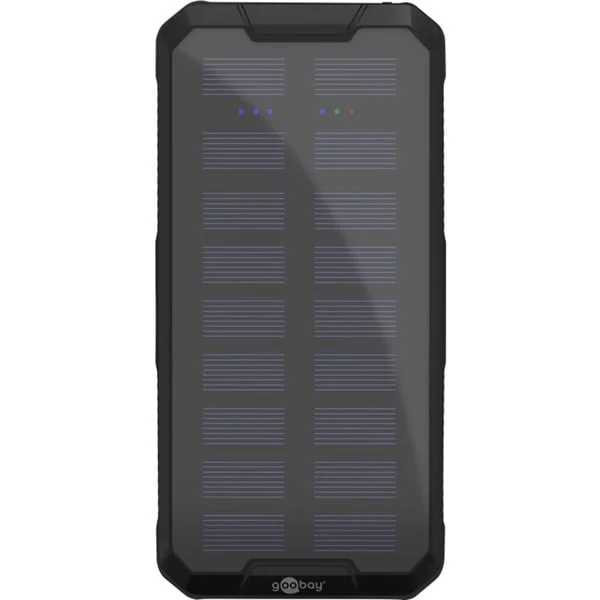 goobay Outdoor Schnelllade-Powerbank 20.000 mAh mit Solar (schwarz, USB-C PD, QC 3.0)