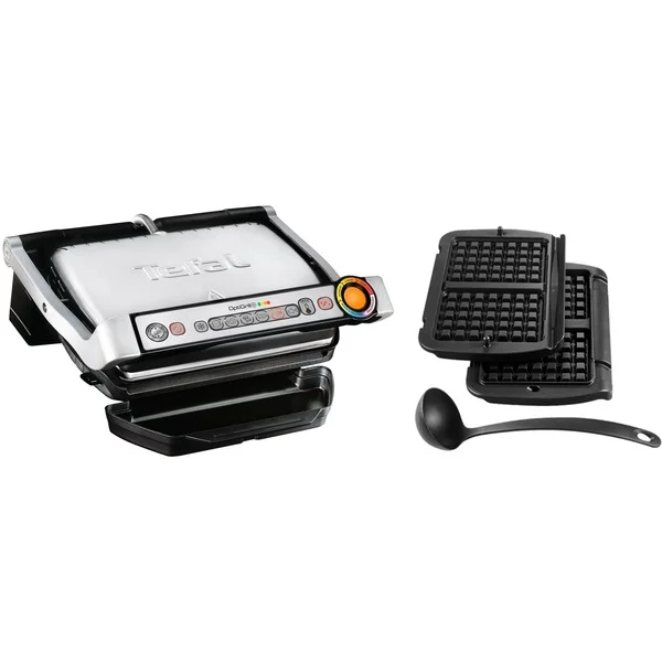 Tefal Optigrill+ GC716D12, Kontaktgrill (silber/schwarz, 2.000 Watt, mit Waffelplatten)