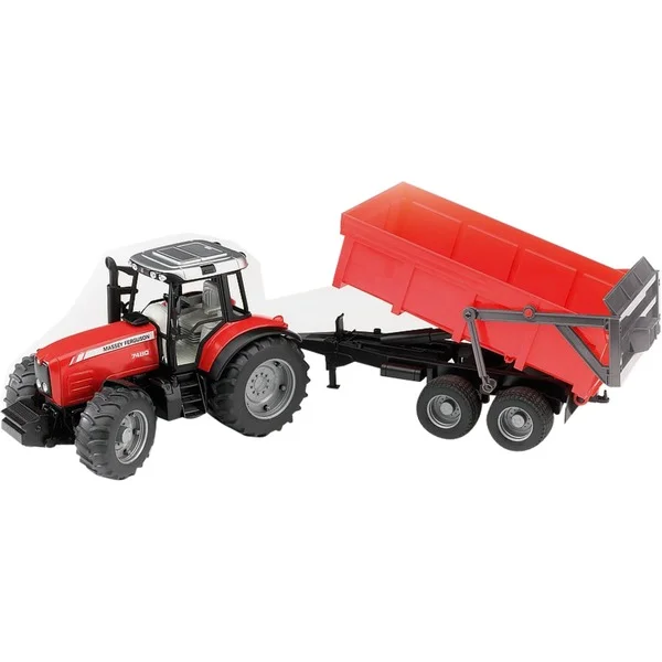 bruder 02045 Massey Ferguson 7480, Modellfahrzeug (rot/schwarz, mit Wannenkippanhänger)