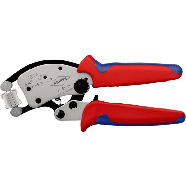 KNIPEX Selbsteinstellende Crimpzange Twistor 16 (rot/blau, für Ader-Endhülsen)
