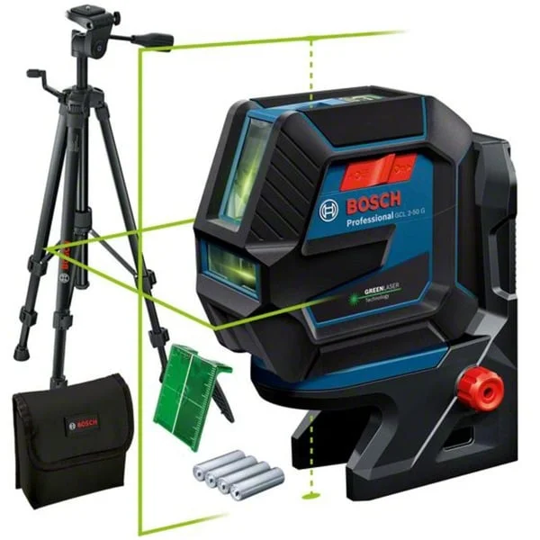 Bosch Professional Kombilaser GCL 2-50 G Professional, mit TRIPOD, Kreuzlinienlaser (blau/schwarz, grüne Laserlinien, mit Halterung RM10 Professional)