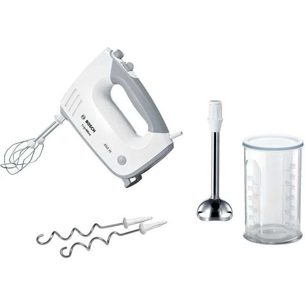 Bosch Home Handmixer ErgoMixx MFQ36470 (weiß/grau, 450 Watt, mit Mixfuß und Becher)