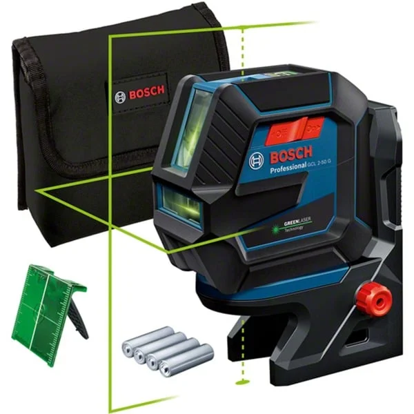 Bosch Professional Kombilaser GCL 2-50 G Professional solo, Kreuzlinienlaser (blau/schwarz, grüne Laserlinien, mit Halterung RM10 Professional)