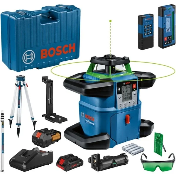 Bosch Professional Akku-Rotationslaser GRL 650 CVHG Professional, 18Volt, mit Baustativ (blau, Akku ProCORE18V 4,0Ah, Koffer, grüne Laserlinie)