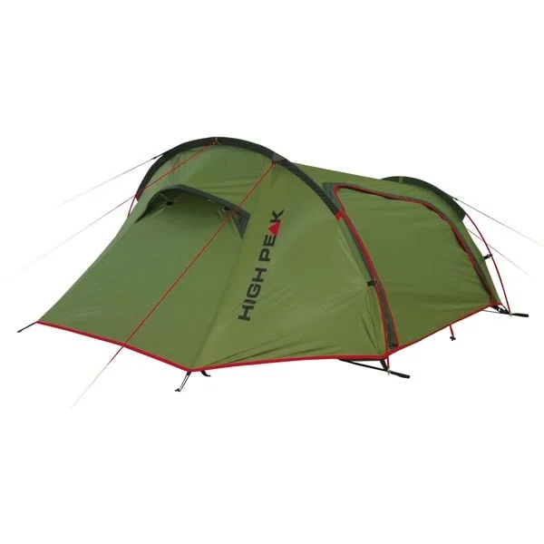 High Peak Tunnelzelt Sparrow LW 2P (grün/rot, mit Vorbau für Gepäck)