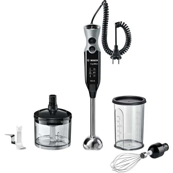 Bosch Home Stabmixer ErgoMixx MSM67170 (schwarz/grau, 750 Watt, mit Zerkleinerer und Schneebesen)
