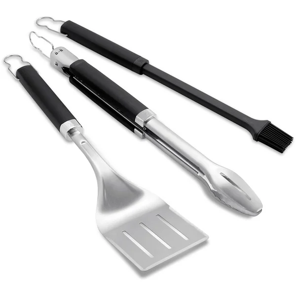 Weber Premium Grillbesteck, 3-teilig (edelstahl/schwarz, Wender, Grillzange und Pinsel)