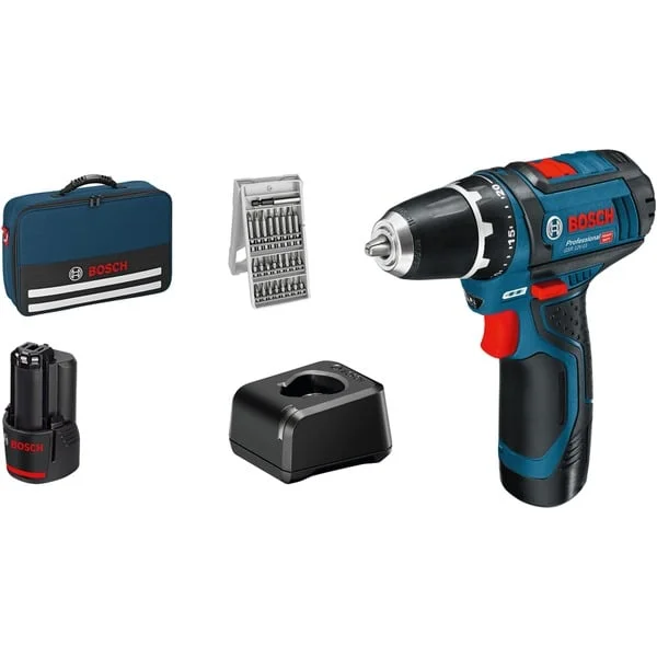 Bosch Professional Akku-Bohrschrauber GSR 12V-15 Professional, 12Volt (blau/schwarz, 2x Li-Ionen Akku 2,0Ah, 25 Bits)