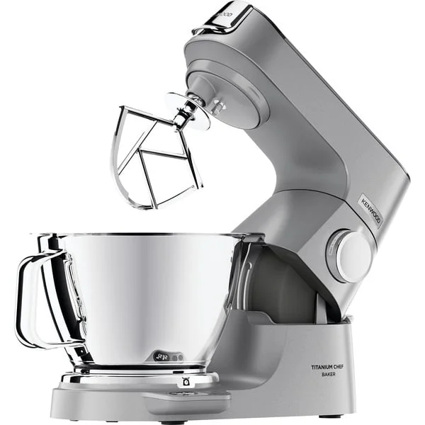 Kenwood Titanium Chef Baker Küchenmaschine KVC85.124SI (silber, 1.200 Watt, integrierte Waage, Timer, Patisserie-Set, Mixaufsatz)