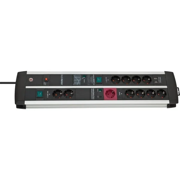 Brennenstuhl Premium-Protect-Line Steckdosenleiste 11-fach Duo (schwarz/silber, 3 Meter, 120.000A Überspannungsschutz, 1 Main- und 4 Follow-Steckdosen, 2x USB)