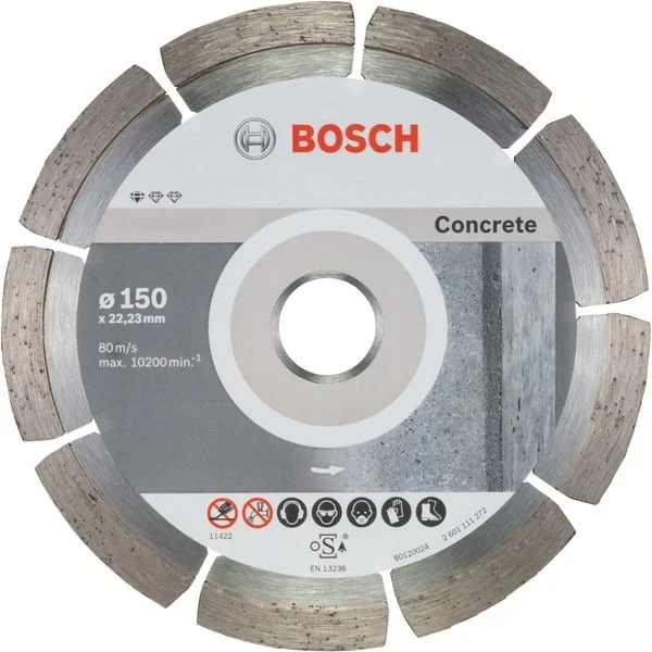 Bosch Professional Diamanttrennscheibe Standard for Concrete, Ø 150mm (10 Stück, Bohrung 22,23mm)