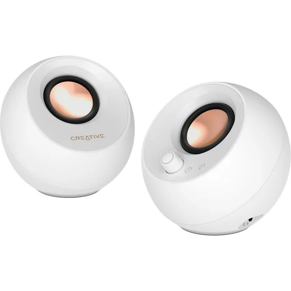 Creative Pebble Pro, PC-Lautsprecher (weiß, Klinke, USB-A/C, Bluetooth, Digitalverstärker, RGB-Beleuchtung)