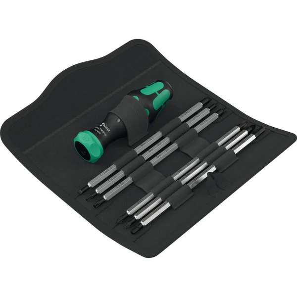 Wera Kraftform Kompakt Vario RA, Bit-Satz (schwarz/grün, 7-teilig, mit Ratschenfunktion)