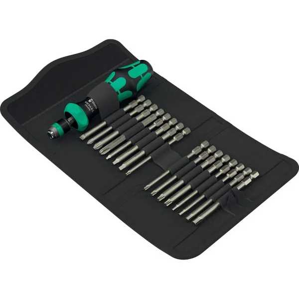 Wera Kraftform Kompakt 60 RA-R Imperial 1, Bit-Satz (schwarz/grün, 17-teilig, 1/4", zöllig, mit Ratschenfunktion und Rapidaptor Schnellwechselfutter)