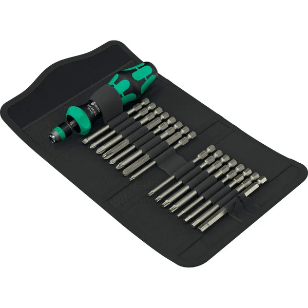 Wera Kraftform Kompakt 60 RA-R 1, Bit-Satz (schwarz/grün, 17-teilig, 1/4", mit Ratschenfunktion und Rapidaptor Schnellwechselfutter)