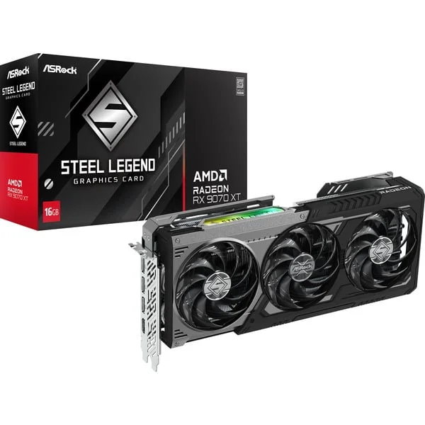 ASRock Radeon RX 9070 XT Steel Legend Dark 16GB, Grafikkarte (RDNA4, GDDR6, 3x DisplayPort, 1x HDMI 2.1)