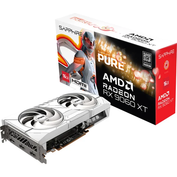 SAPPHIRE Radeon RX 9060 XT PURE 16GB, Grafikkarte (weiß)