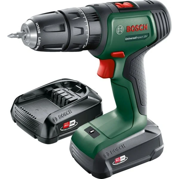 Bosch Heimwerken & Garten Akku-Schlagbohrschrauber UniversalImpact 18V (grün/schwarz, 2x Li-Ionen Akku 1,5Ah, Koffer, POWER FOR ALL ALLIANCE)