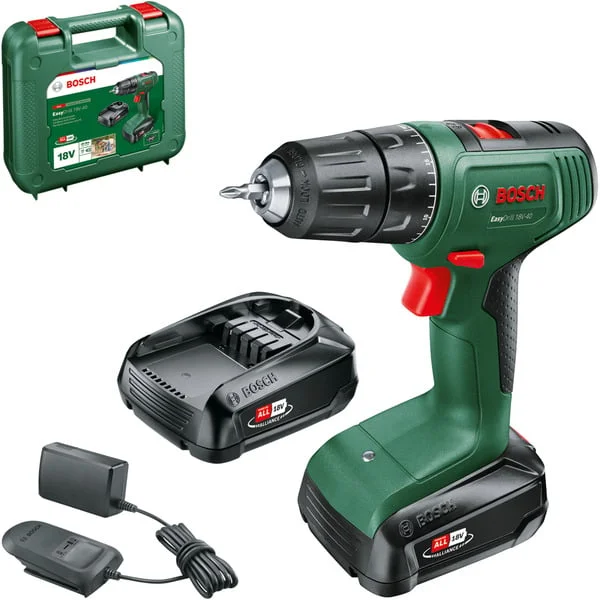 Bosch Heimwerken & Garten Akku-Bohrschrauber EasyDrill 18V-40 (grün/schwarz, 2x Li-Ionen Akku 2,0Ah, Koffer, POWER FOR ALL ALLIANCE)