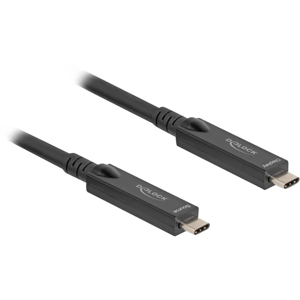 DeLOCK Aktives Optisches USB-C 8K Video + Daten + PD Kabel (schwarz, 15 Meter, PD 60 Watt)