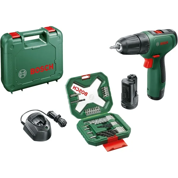 Bosch Heimwerken & Garten Akku-Bohrschrauber EasyDrill 1200 + 34-teiliges Bit- und Bohrer-Set (grün/schwarz, 2x Li-Ionen Akku 1,5Ah, Koffer)