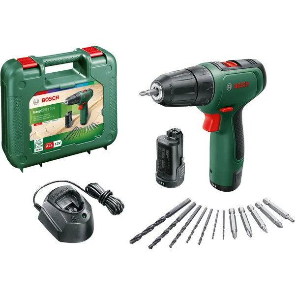Bosch Heimwerken & Garten Akku-Bohrschrauber EasyDrill 1200 + Bit- und Bohrer-Set (grün/schwarz, 2x Li-Ionen Akku 1,5Ah, Koffer)