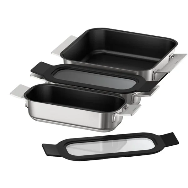 Bosch Home Pro Induction Flex Pfannen-Set HEZ9FF030, 3-teilig (edelstahl/schwarz, 1x medium, 2x klein mit Glasdeckel)