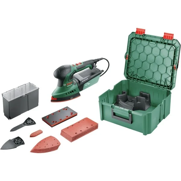 Bosch Heimwerken & Garten Multischleifer PSM 200 AES + 29-teiliges Zubehör-Set (grün, 200 Watt, SystemBox)
