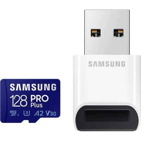 Samsung PRO Plus 128 GB SDXC (2023), Speicherkarte (UHS-I U3, Class 10, V30, inkl. USB-Adapter)