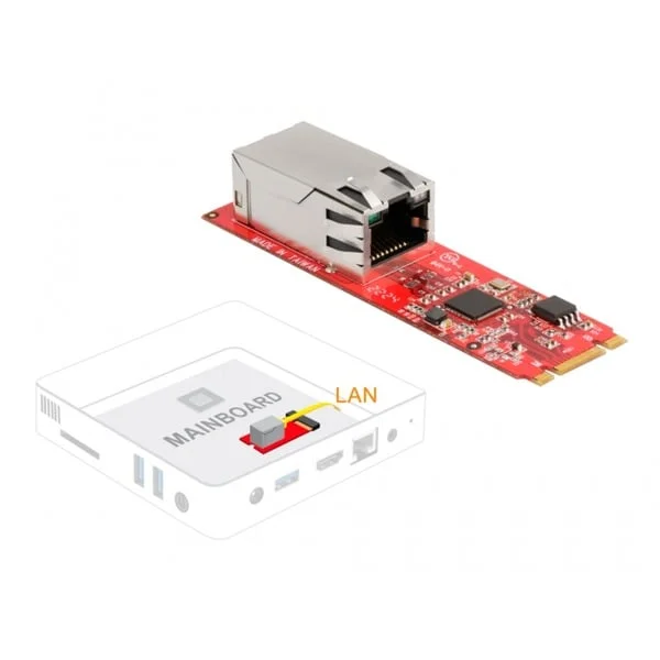 DeLOCK Konverter M.2 Key B+M Stecker zu 1 x RJ45 2,5 Gigabit LAN Port horizontal, LAN-Adapter