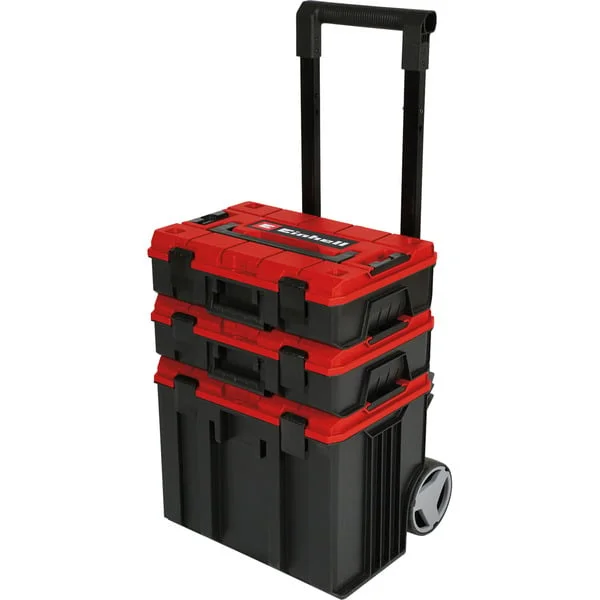 EINHELL Systemkoffer E-Case Tower, Werkzeugwagen (schwarz/rot, 1x E-Case L, 2x E-Case S)