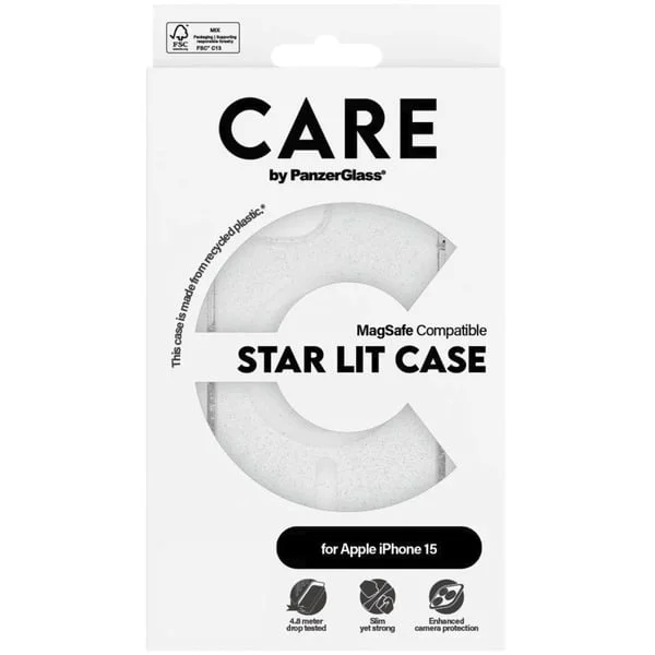 PanzerGlass Urban Combat Star Lit Case, Handyhülle (transparent/weiß, iPhone 15, MagSafe)