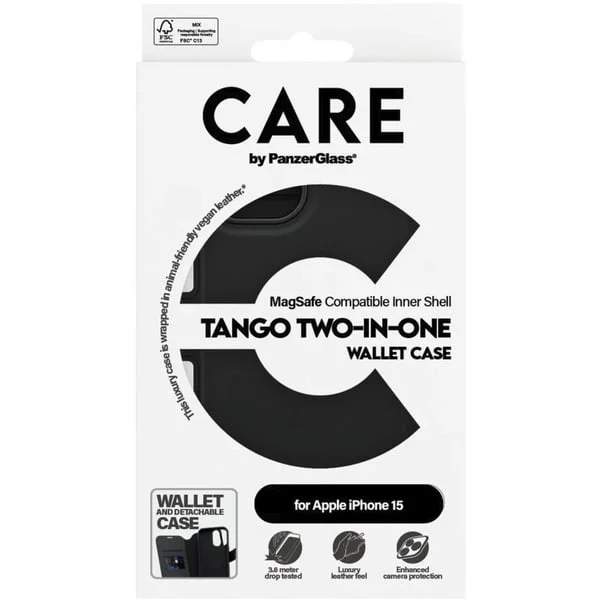 PanzerGlass Tango Two-in-One Case, Handyhülle (schwarz, iPhone 15, MagSafe)