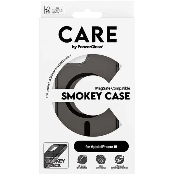 PanzerGlass Urban Combat Smokey Case, Handyhülle (schwarz, iPhone 15, MagSafe)