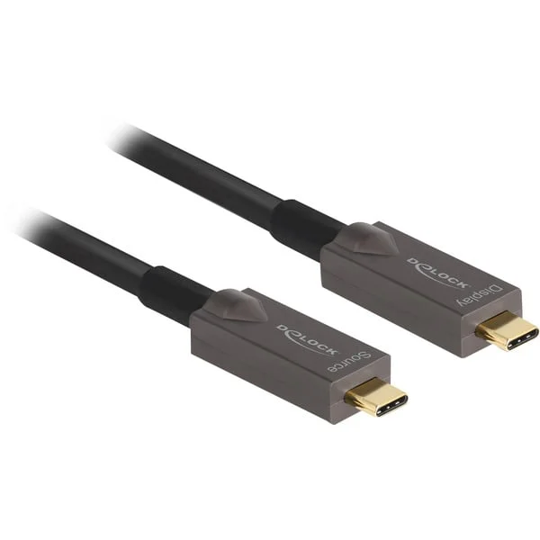 DeLOCK Aktives Optisches USB-C 4K Video + Daten + PD Kabel (schwarz, 15 Meter, PD 60 Watt)