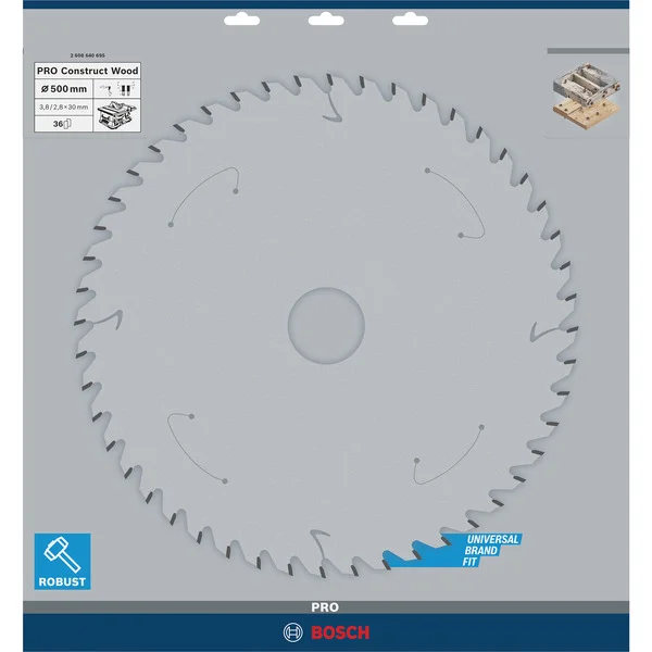 Bosch Professional PRO Construct Wood Kreissägeblatt, Ø 500mm, 36Z (Bohrung 30mm, für Tischkreissägen)
