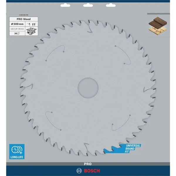 Bosch Professional PRO Construct Wood Kreissägeblatt, Ø 500mm, 36Z (Bohrung 30mm, für Tischkreissägen)