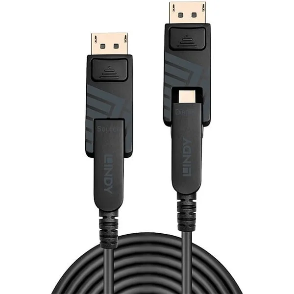 Lindy Fibre Optic Hybrid Mini DisplayPort 1.4 Kabel (schwarz, 20 Meter, mit abnehmbaren DisplayPort-Steckern)