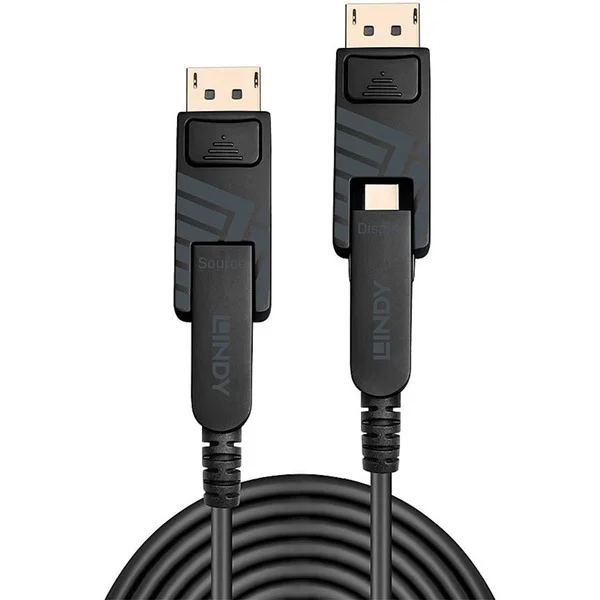Lindy Fibre Optic Hybrid Mini DisplayPort 1.4 Kabel (schwarz, 10 Meter, mit abnehmbaren DisplayPort-Steckern)