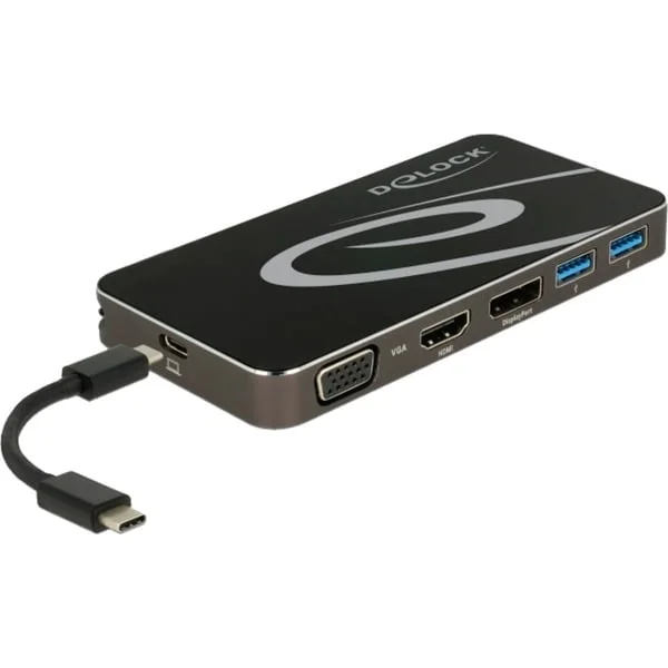 DeLOCK USB Type-C 3.2 Dockingstation (schwarz, 4K HDMI + DP, VGA, USB Hub und PD 3.0)