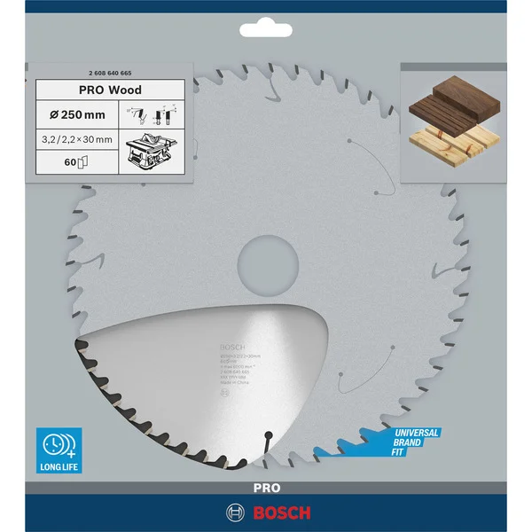 Bosch Professional PRO Wood Kreissägeblatt, Ø 250mm, 60Z (Bohrung 30mm, für Tischkreissägen)