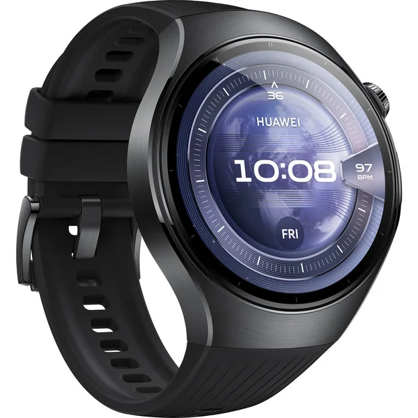 Huawei Watch 5 46mm (Rates-L19F), Smartwatch (schwarz, Fluoroelastomer-Armband in schwarz, Gehäuse aus Edelstahl)
