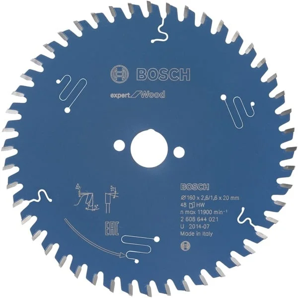 Bosch Professional EXPERT Wood Kreissägeblatt, Ø 160mm, 48Z (Bohrung 20mm, für Handkreissägen)
