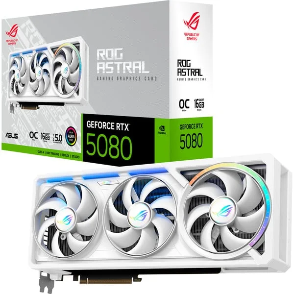 ASUS GeForce RTX 5080 ROG ASTRAL GAMING OC WHITE, Grafikkarte (weiß, DLSS 5, 3x DisplayPort, 2x HDMI 2.1)