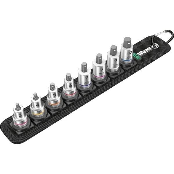 Wera Zyklop Bitnuss-Satz Belt B2, Innensechskant, 3/8", 8-teilig, Steckschlüssel (schwarz/silber, mit Haltefunktion)