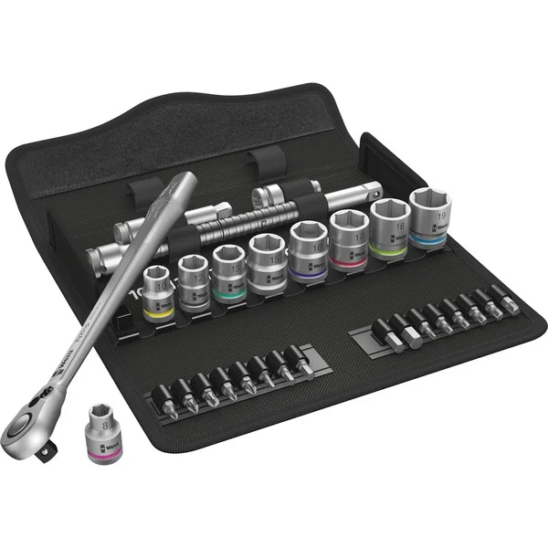 Wera Zyklop Metal-Knarrensatz 8100 SB8, 3/8", Werkzeug-Set (schwarz/silber, 29-teilig, mit Umschalt-Knarre)