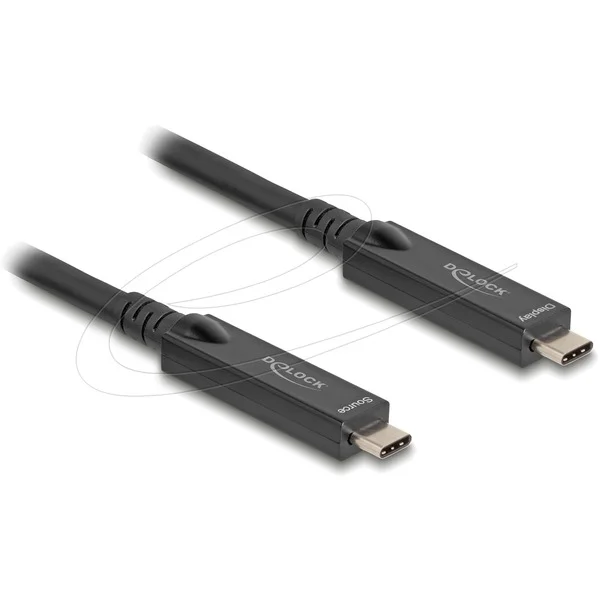 DeLOCK Aktives Optisches USB-C 8K Video + Daten + PD Kabel (schwarz, 5 Meter, PD 60 Watt)