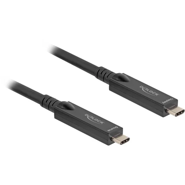 DeLOCK Aktives Optisches USB-C 8K Video + Daten + PD Kabel (schwarz, 8 Meter, PD 60 Watt)