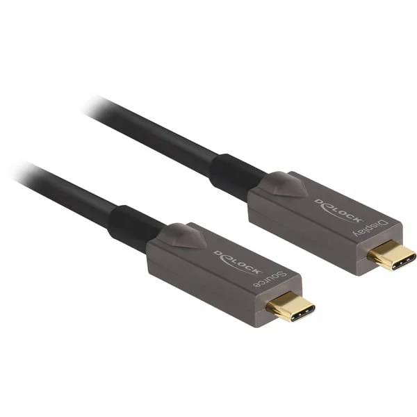 DeLOCK Aktives Optisches USB-C 4K Video + Daten + PD Kabel (schwarz, 3 Meter, PD 60 Watt)