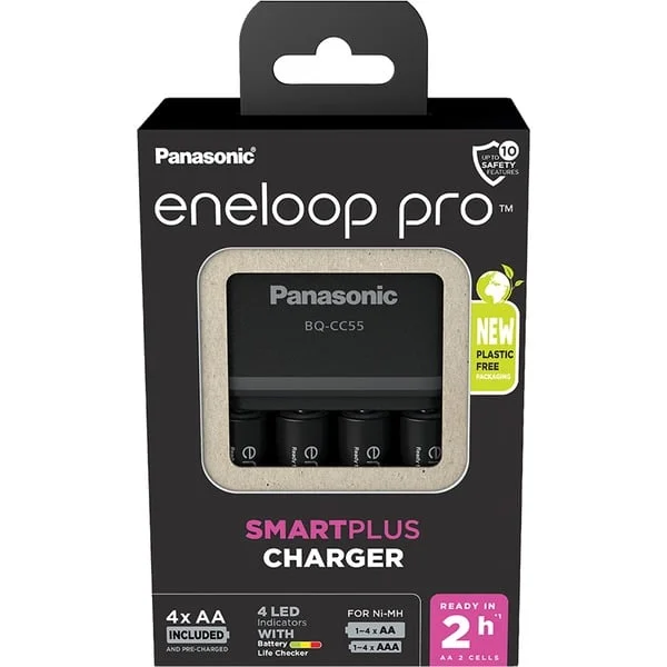 Panasonic Ladegerät eneloop SmartPlus Charger BQ-CC55 (weiß, inkl. 4x Mignon AA 1,2V)